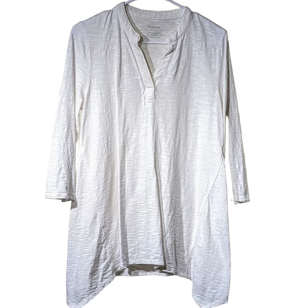 Chico's Sharkbite Hem White V-Neck 'The Ultimate Tee' Chico's Sz 1 (US M)
